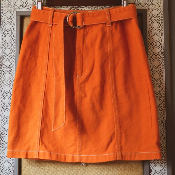 Orange High Waisted Jean Skirt - Picture 4 of 4